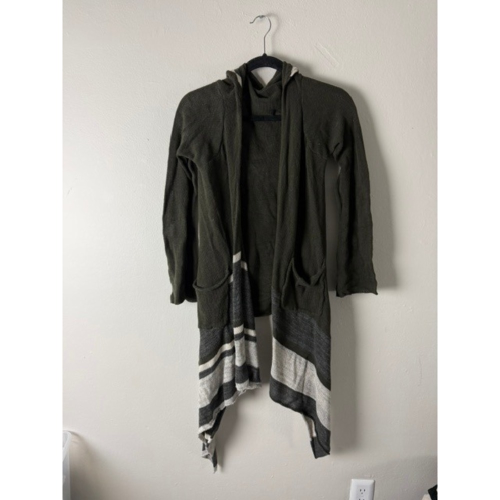 Altar'd State Women Olive Green Striped Hooded Waterfall Cardigan Sweater Size M